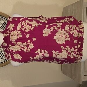 Mad Love Floral Mock Neck Keyhole Back Top - Magenta and Cream NWOT